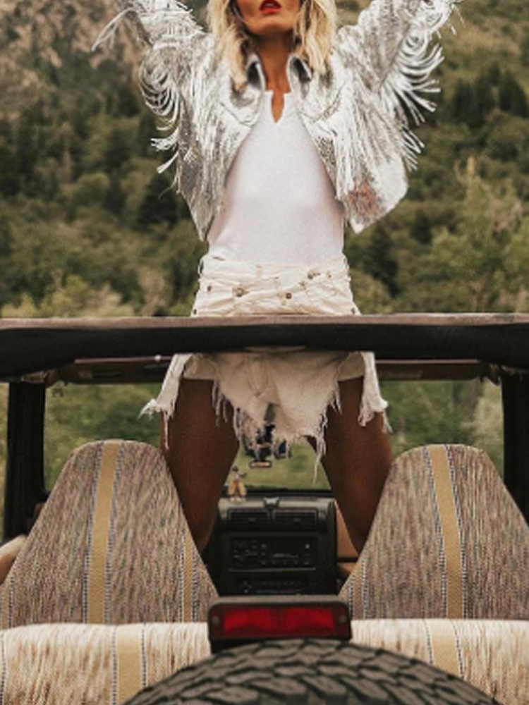 

Women' Jackets Spring Tassel Sequin Fashion Fringed Retro Longsleeved Silver Reflective Outwear Tops 230202