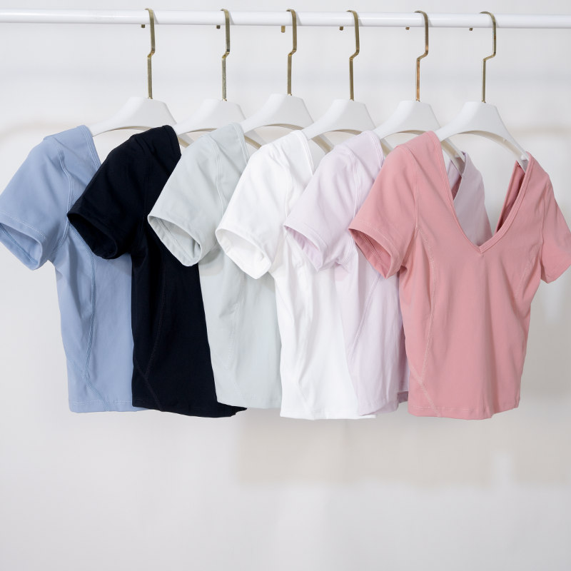 

LL Women Yoga Tight-fitting Short Sleeve T Shirt Quick-drying Sports Gym Small Fresh V-neck Fashion Sports Vest Crop Top, Blue