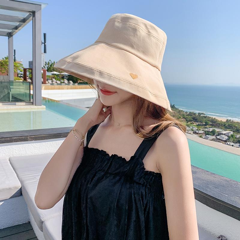 

Wide Brim Hats Spring And Summer Fisherman Hat Female Sunscreen Sun Simple Love Embroidery Big Eaves Washbasin Trendy Girl, Color2