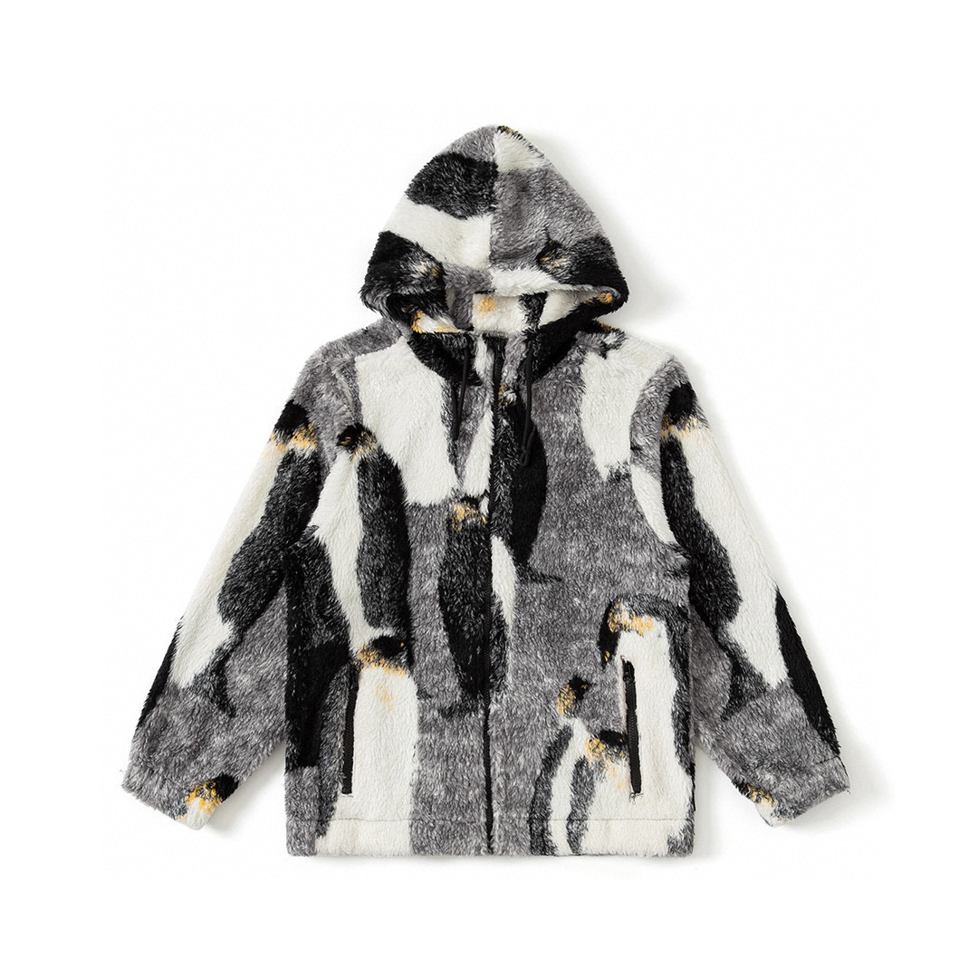 

Luxury Designer oversized fur coat hooded sweater Womens mens winter knitted neck sweater fashion alphabet pattern khaki long-sleeved zipper warm coat, W140