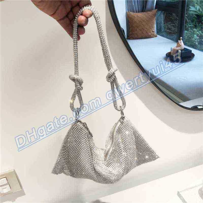 

qwertyui45 Totes Handle Rhinestones Evening Clutch Bag silver Shiny Crystal Dinner Party Wedding Purses and Handbag Luxury Designer Shoulder Bag 020223H, Silver black