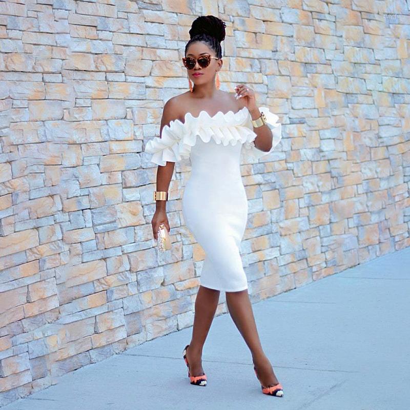 

Casual Dresses White Tight Flounced Edge Midi Dress Summer Sexy Chic Party For Women Drophipping & Wholesale Items Business No.221