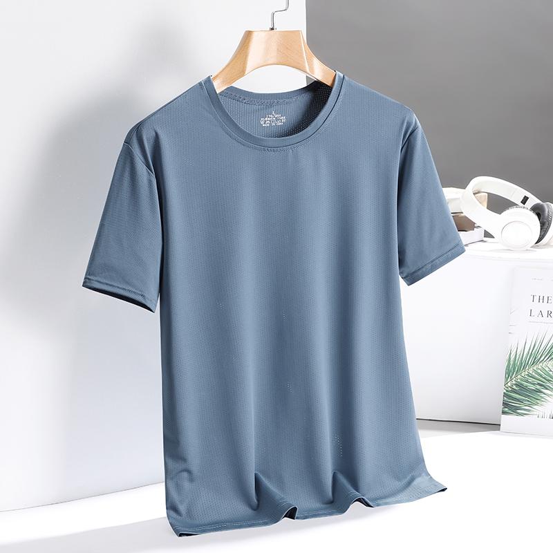 

Men's T Shirts Ice Silk Short-sleeved Quick-drying T-shirt Youth Breathable Fitness Solid Color T-shirtMen's, Dark blue