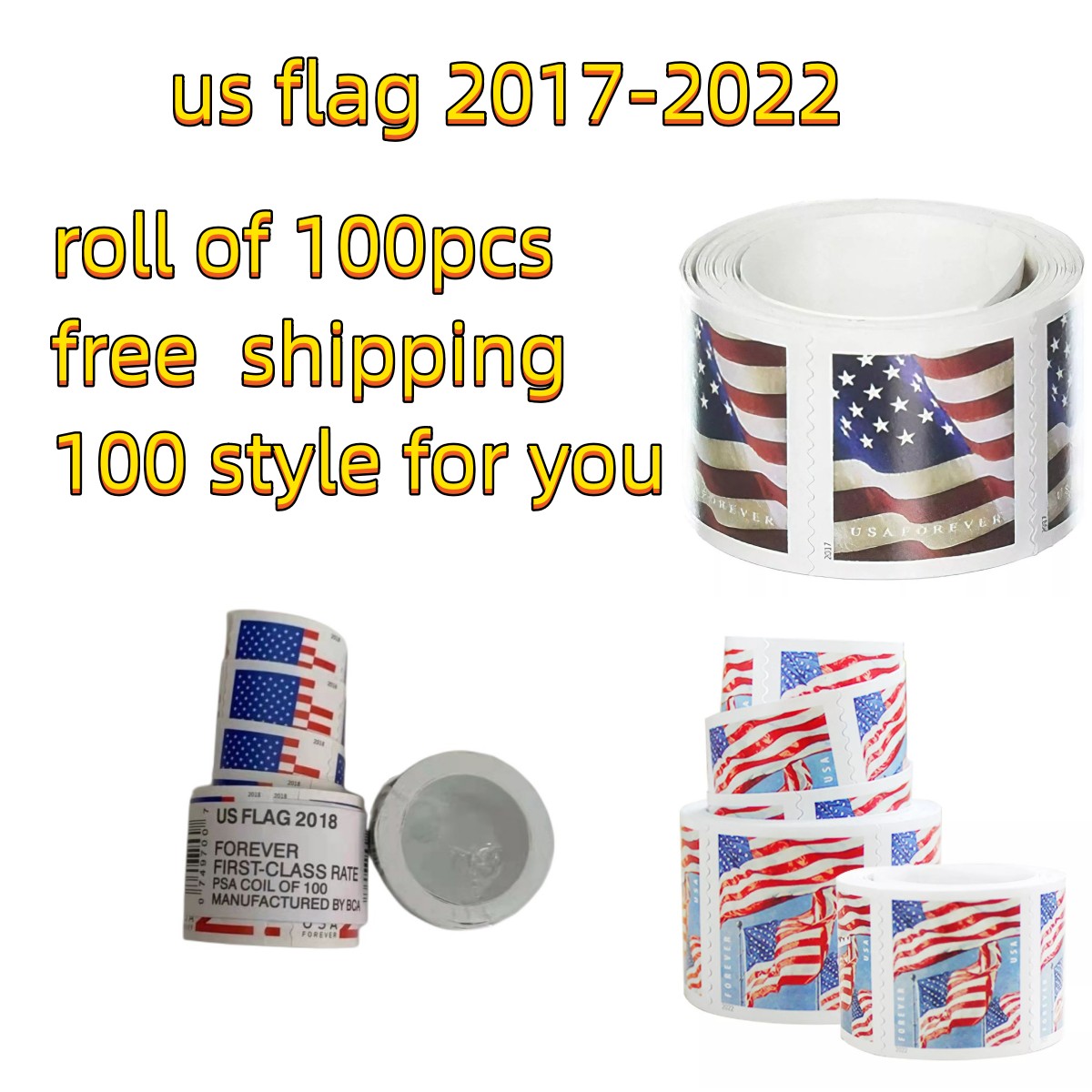 

US Postal Service Mail Stamp 2022 roll stamps USA Flag Roll of 100 First Class Rate Post Office