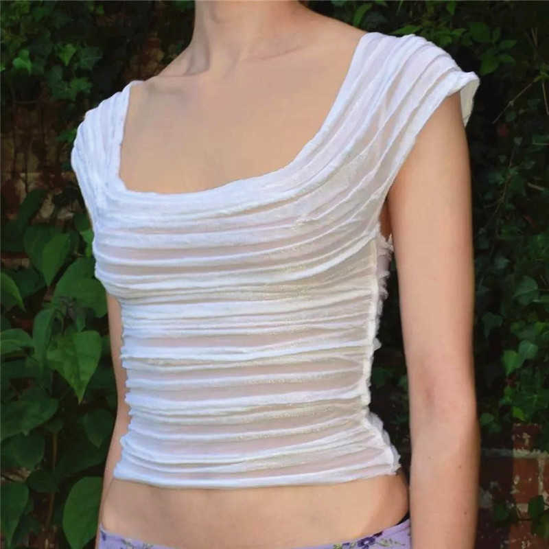 

Women's Tanks Camis Fairycore Retro Texture Folds Tank Top Y2K Aesthetic Vintage Slim Milkmaid Vest Elegant Lady Backless Cropped Camisole Clothes Y2302, White