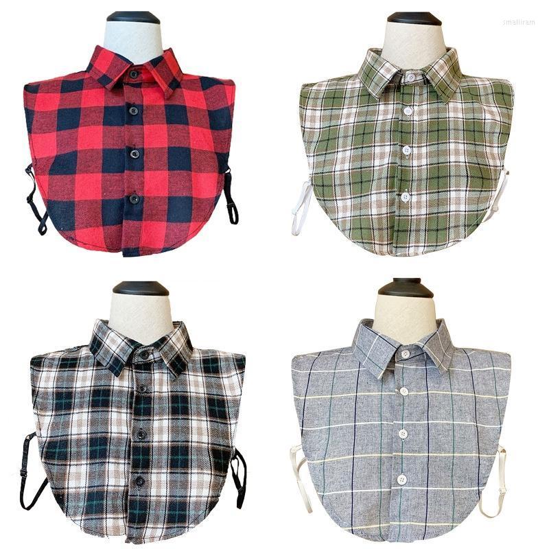 

Bow Ties Men Large Lattice Plaid False Collar Detachable Dickey Button Lapel Half Blouse Smal22