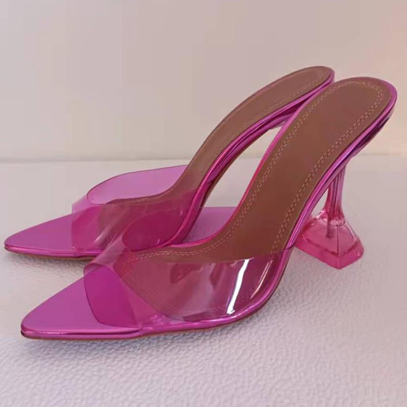 

Slippers Summer High Heels Women One Word With Pointed Toe Clear PVC Sexy Party Banquet Dress Shoes Pumps For LadySlippers, As show