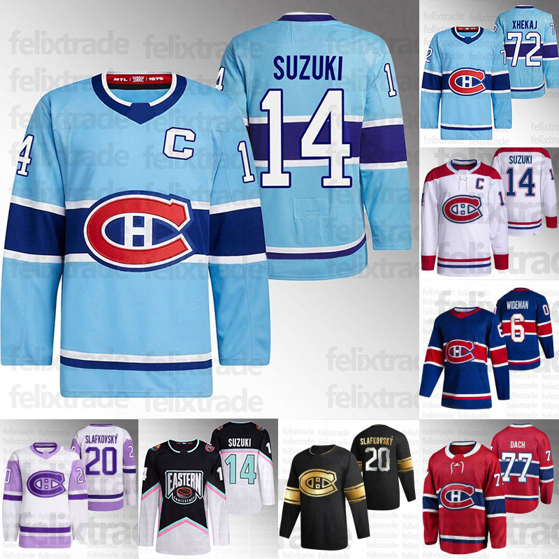 

2023 New Reverse Retro Montreal jersey 14 Nick SuzukiJuraj Canadiens Slafkovsky Kirby Dach Christian Dvorak Jake Evans Sean Monahan Kaiden Guhle Chris Wideman, Mens s-xxxl golden