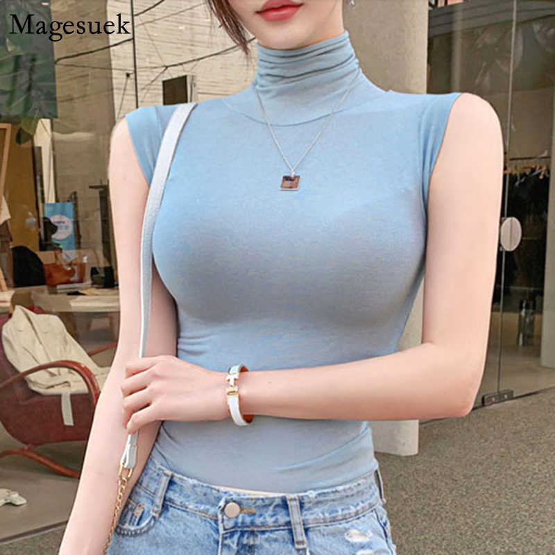

Women's Tanks Camis Summer New Modal Corset Tops To Wear Out Sleeveless Turtleneck Tops For Women Korean Casual White Tank Top Women Clothes 11972 Y2302, Black