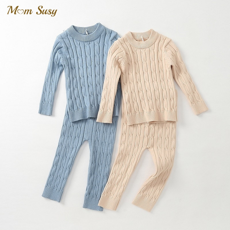 

Clothing Sets born Baby Girl Boy knitted Clothes Set SweaterPant 2PCS Cotton Infant Toddler Knitwear Pullover sets Outfit 02Y 230202, Khaki