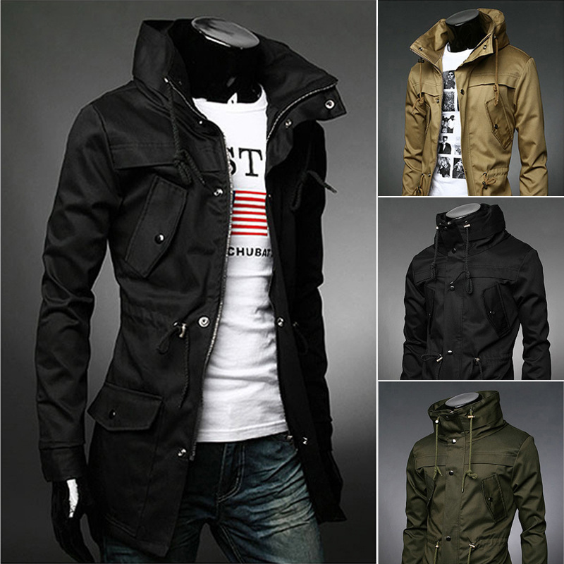 

Men's Trench Coats England style High collar jacket trench men army green Business casual slim Windbreaker for coat MXXXL 230202, Black