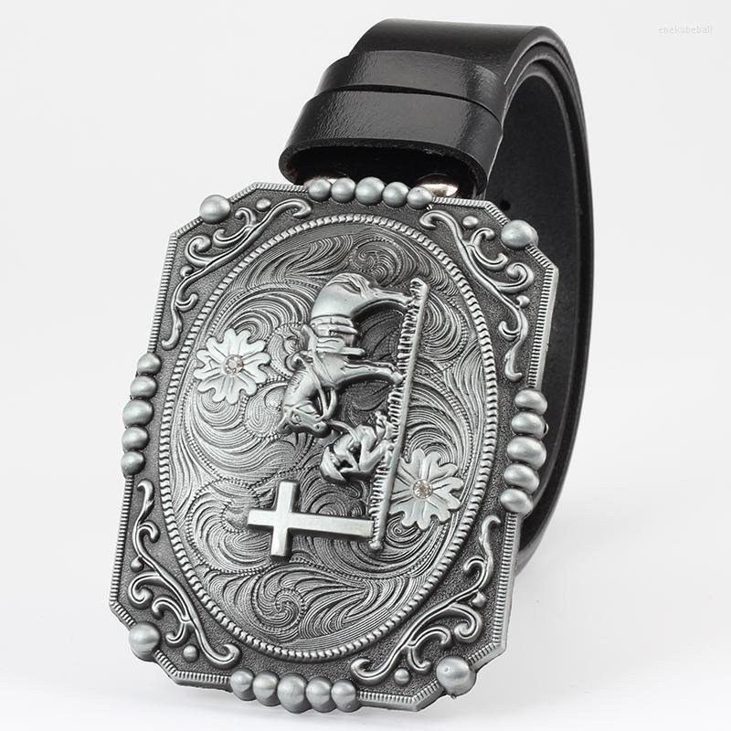 

Belts Male Metal Belt Buckle Cowboy Genuine Leather The Big Personality Decoration Enek22, Black