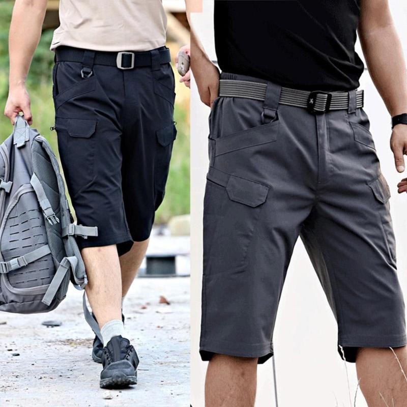 

Men's Pants Men Sweatshirts Jogging Casual Solid Color Multi-Pockets Quick Dry Outdoors Tactical Capri Trousers, Gray