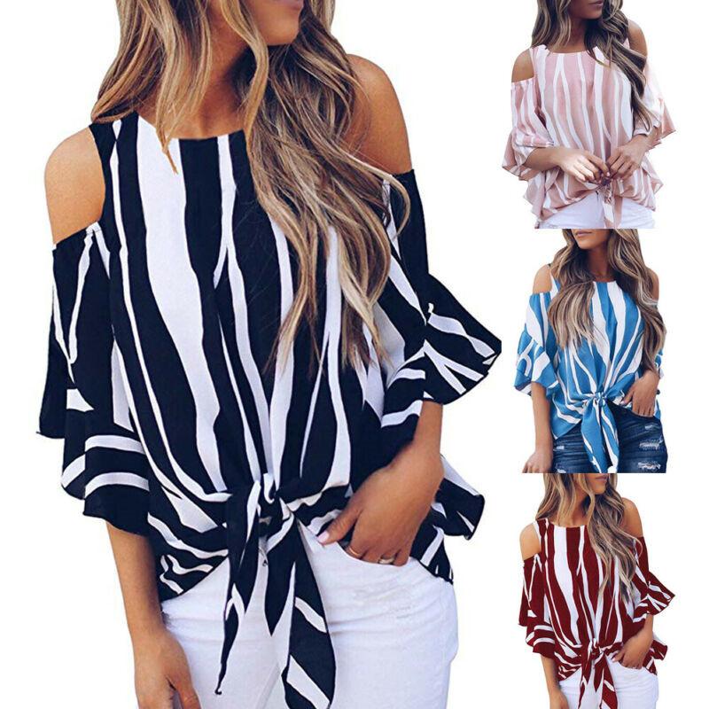 

Women' Blouses & Shirts 2023 Women Sexy Off Shoulder Elegant Ruffles Half Sleeve Bowknot Blouse Summer Fashion Plus Size Striped Shirt Tops, Pink
