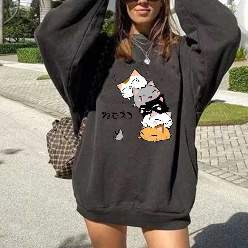 

Women's Hoodies Sweatshirts Harajuku Anime Kawaii Cute Cat Print Drop-shoulder Pullovers Sweatshirt Hoodie Sudaderas Con Capucha Y2302, Orange