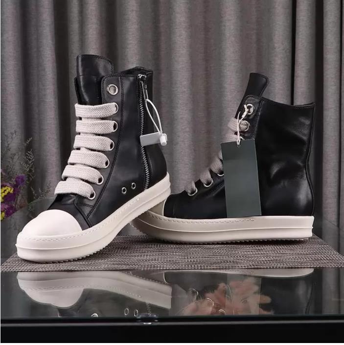 

2023 High Street Rick Shoes Minimalist Style Genuine Leather Sneakers Jumbo Shoeslace Men's Casual Shoes Owens Designer Women's Boots Fashion