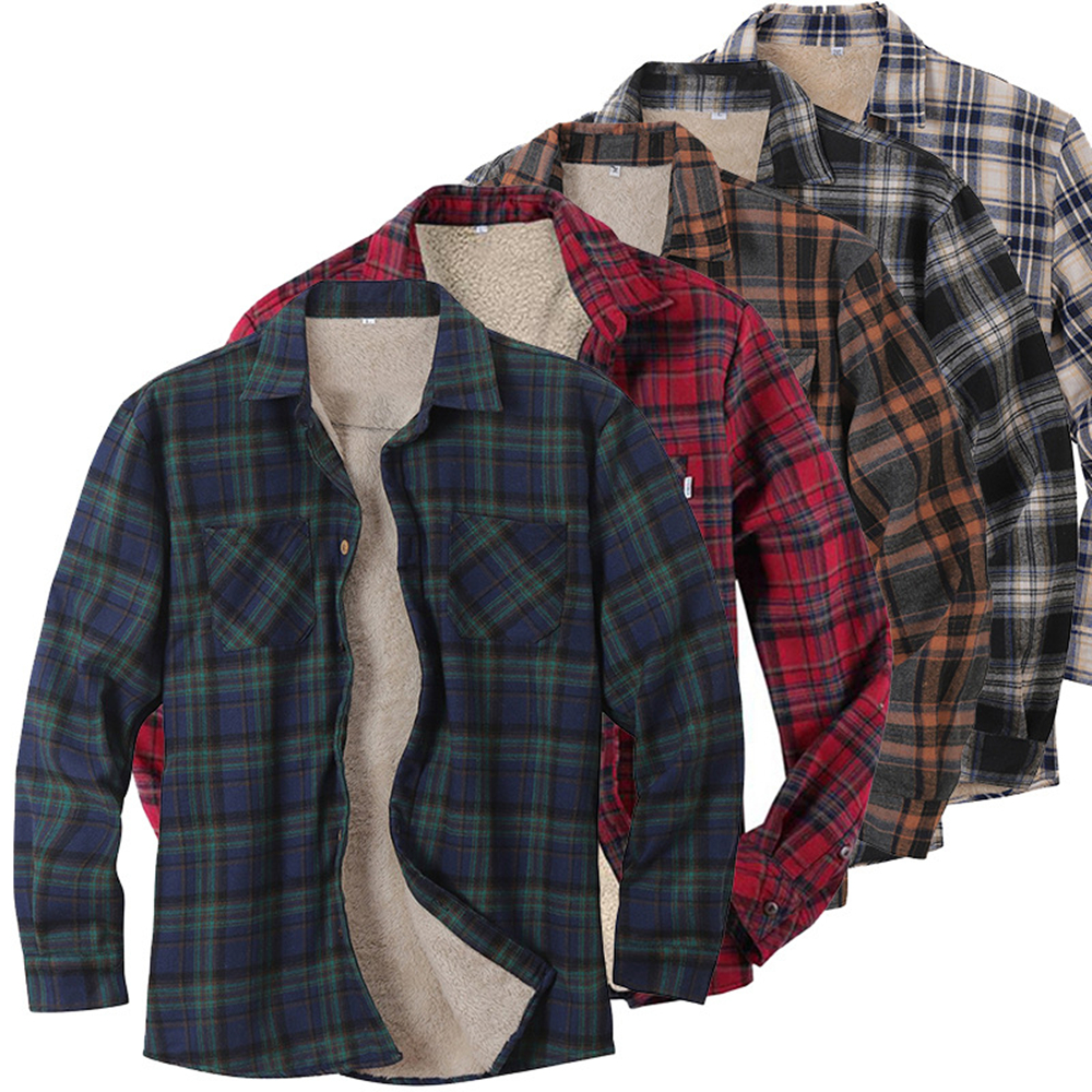 

Fashion Fleece Lattice Shirt Jackets For Men Single-breasted Hip Hop High Streetwear Long Sleeve Loose Shirts Coats Ins Style Outerwear J1780-T, Red