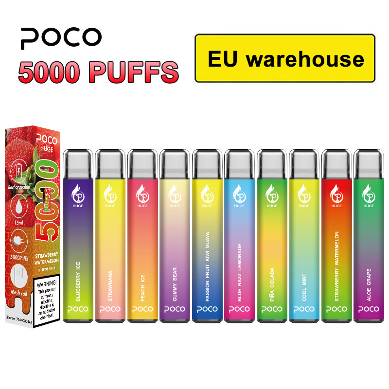 

EU US Warehouse Eletronic Cigarette Original Mesh Coil 5000 puffs Poco Huge Disposable Vape Pen cartridge Rechargeable 15ML 10 Flavors Device Vapor pen Vaporizer