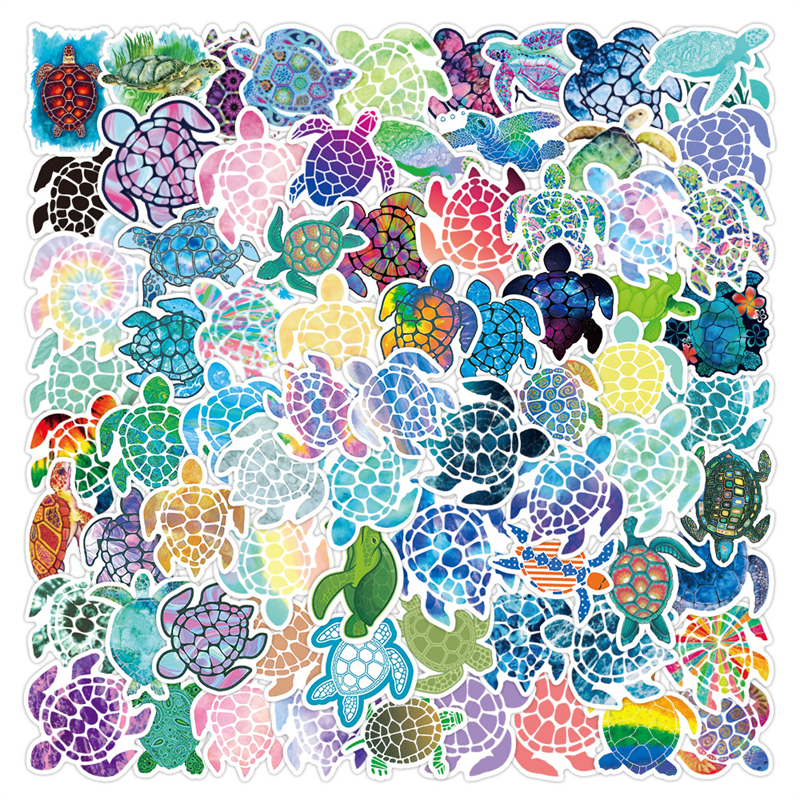 

100pcs Sea Turtle Stickers Waterproof Ocean Turtle Stickers Summer Colorful Stickers W428W1415, Multi colors