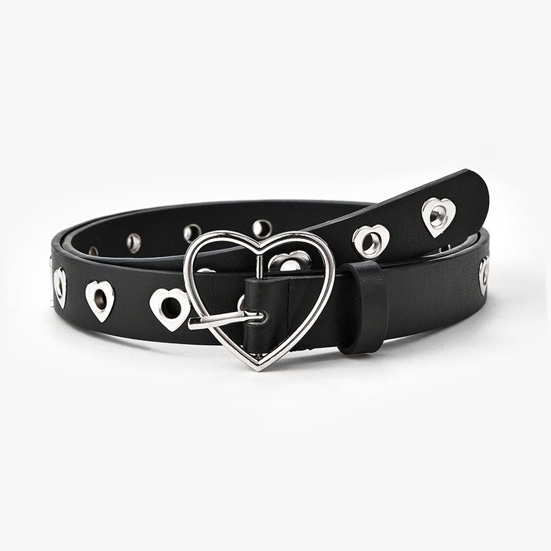 

Belts Women Belt Fashion Leather Punk With Adjustable Love Heart Holes Luxury Designer Buckle For Dress Jeans CoolBelts, Black