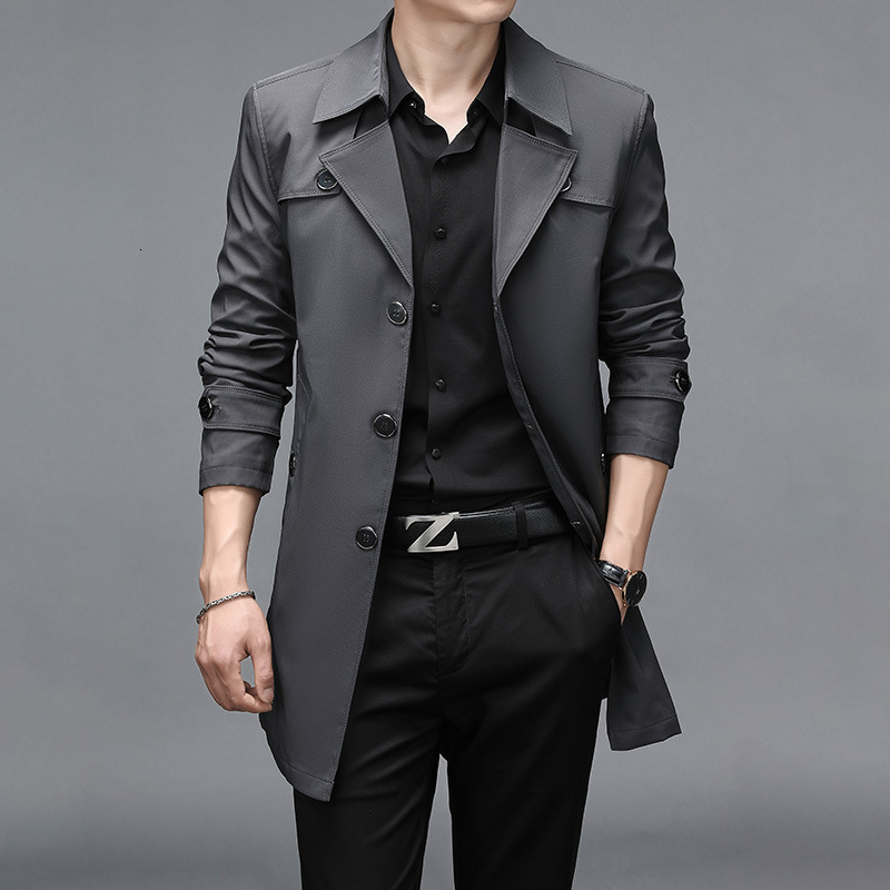 

Men's Trench Coats spring and autumn high quality midlength men's trench coat British style casual fashion slim jacket 230202, Black
