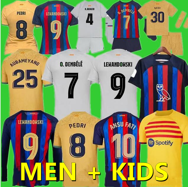 

22 23 LEWANDOWSKI soccer jerseys PEDRI ANSU FATI O. DEMBELE R. ARAUJO 2022 2023 Barcelonas Supercup final fourth Shirts GAVI ADAMA MEMPHIS RAPHINHA men kids Uniforms, Kids size