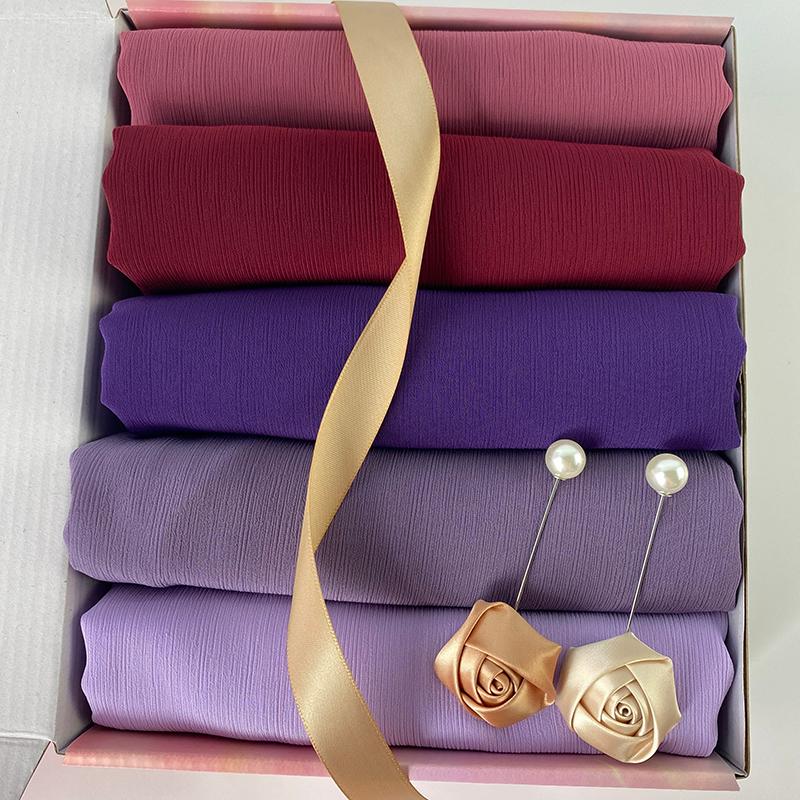 

Ethnic Clothing Box Femme Islam Plain Crepe HIjabs Muslim Heavy Chiffon Scarf Soft Crinkle Arab Shawl Wraps Headband Customize Gift Foulard