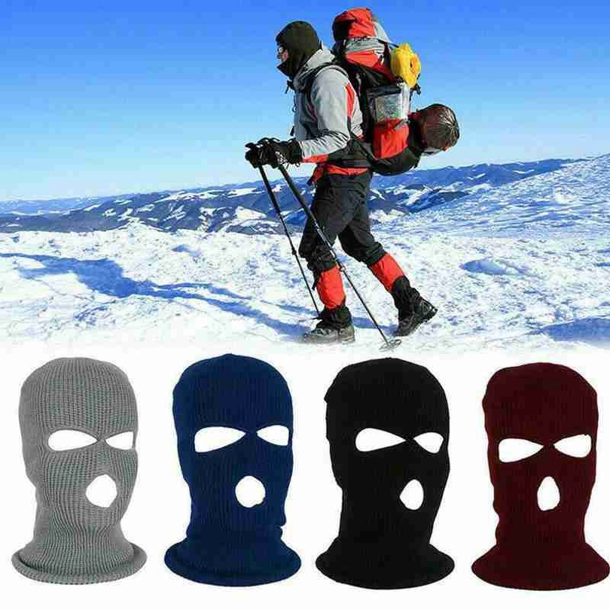 

5Pcs Full Face Cover Ski Mask Hat 3 Holes Windproof Knit Beanies Bonnet Winter Warm Unisex Caps, See the picture