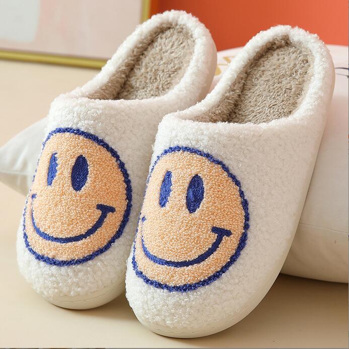 2022 Winter Women Smiley Slippers Fluffy Faux Fur Smile Face Household Soft Shoes for Indoor Female Outdoor 211023 six