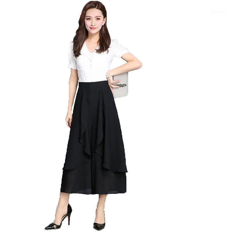 

Women' Pants Chiffon Loose Summer Thin Cropped Skirt High Waist Drape Yarn For Women & Capris, Wide-leg pants navy
