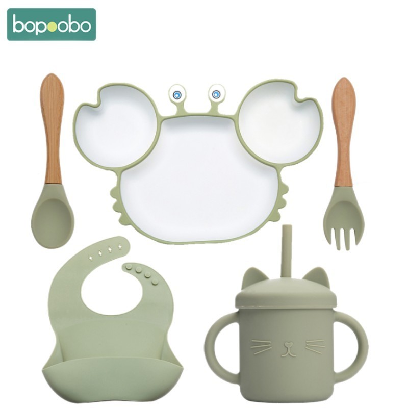 

Cups Dishes Utensils Baby Dish Bowls Plates and Spoons Set Crab Kawaii Food Silicone Feeding Bowl NonSlip Babies Tableware Kids Stuff 230202