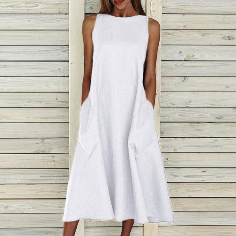 

Casual Dresses Dress 2023 Summer Ladies Long Solid Color Sleeveless Pocket Bohemian Loose Plus Size Party Wear, Black
