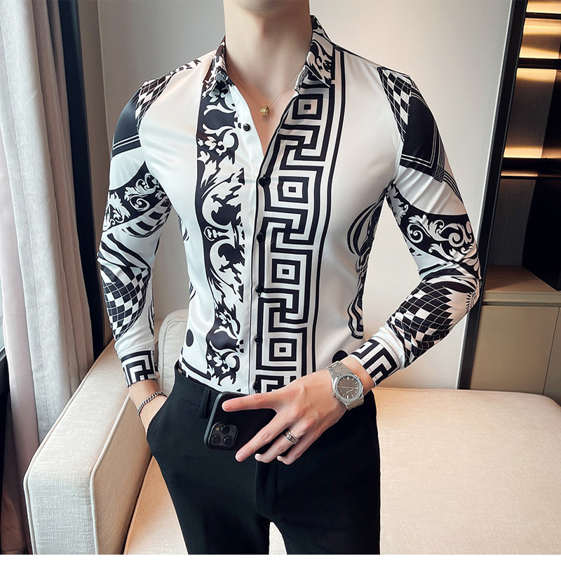 Western British Style hommes chemise 2022 automne hiver nouveau tempérament marque de mode impression vêtements motif conception Slim Gentleman h
