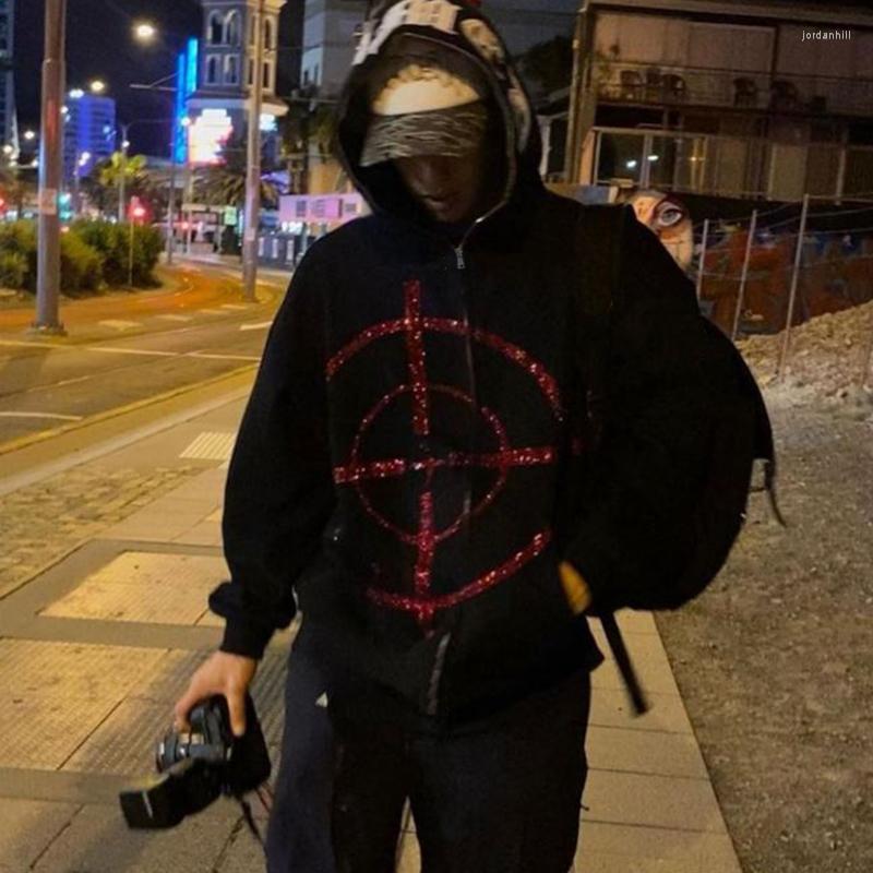 

Men' Jackets Men Hip Hop Streetwear Hooded Jacket Archery Target Print Oversized Zip Up Harajuku Punk Grunge Couple Hoodie Y2k Clothes, 671-red