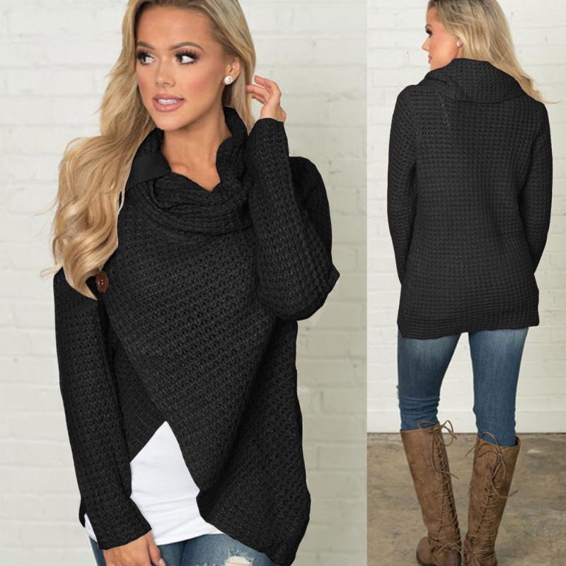 

Women's Sweaters Autumn Winter Button Full Sleeve Knitted Women Loose Knitwear Trendy Girl Pullover Tops WDC1410, Black