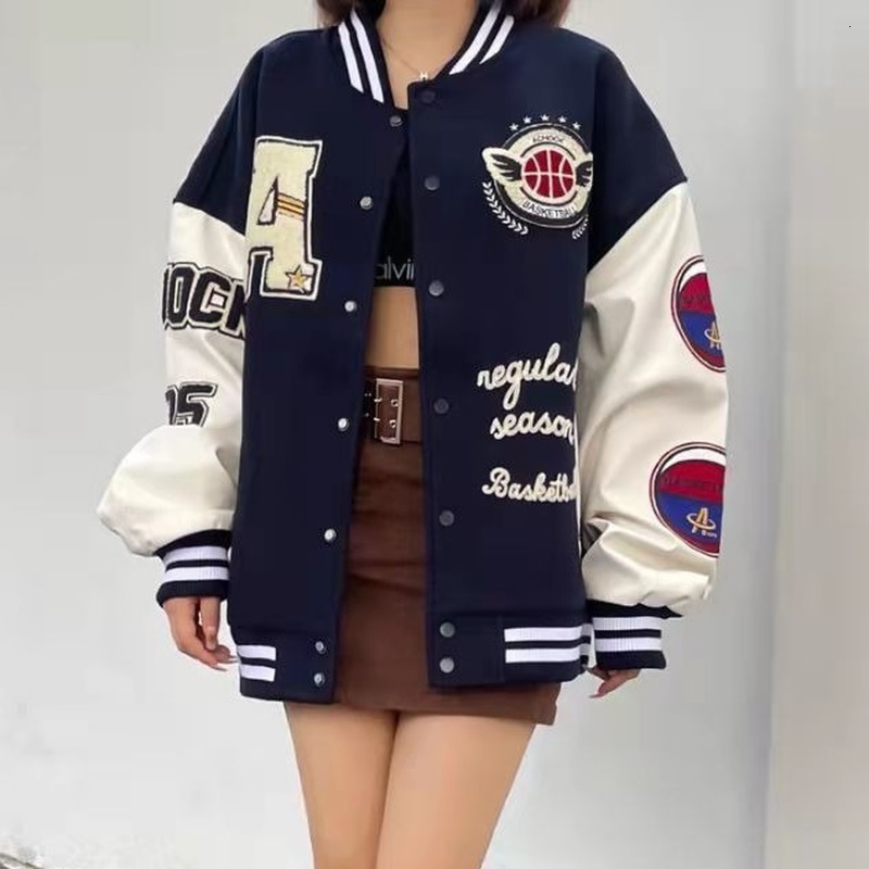 

Women's Jackets American retro letter embroidery flocking Y2K street hiphop baseball uniform jacket female college style couple outfit 230202, Ivory