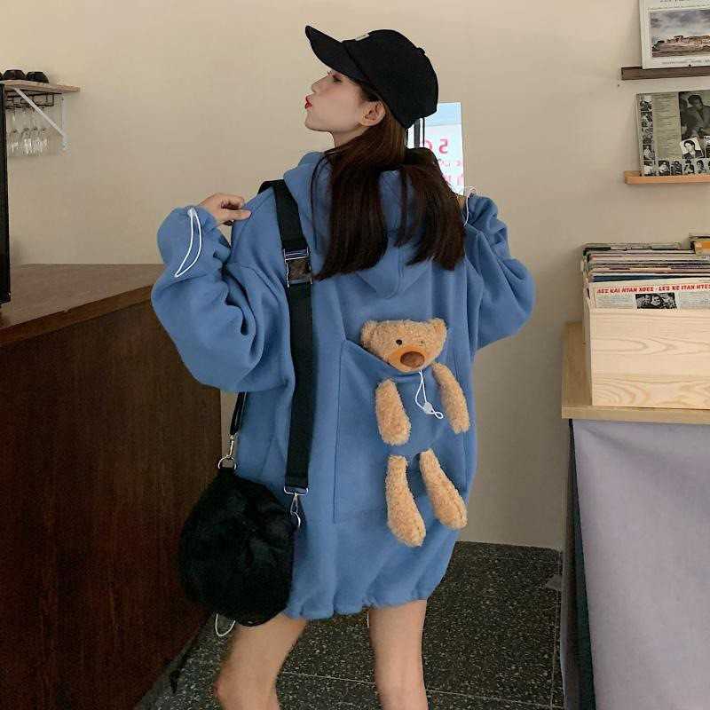 

Women's Hoodies Sweatshirts Oversized Hoodie Couple Outfits Sweatshirt Kpop Loose Womens Clothing Cute Bear Fashion Warm Female Jackets Sweat Femme Y2302, Bright blue thin