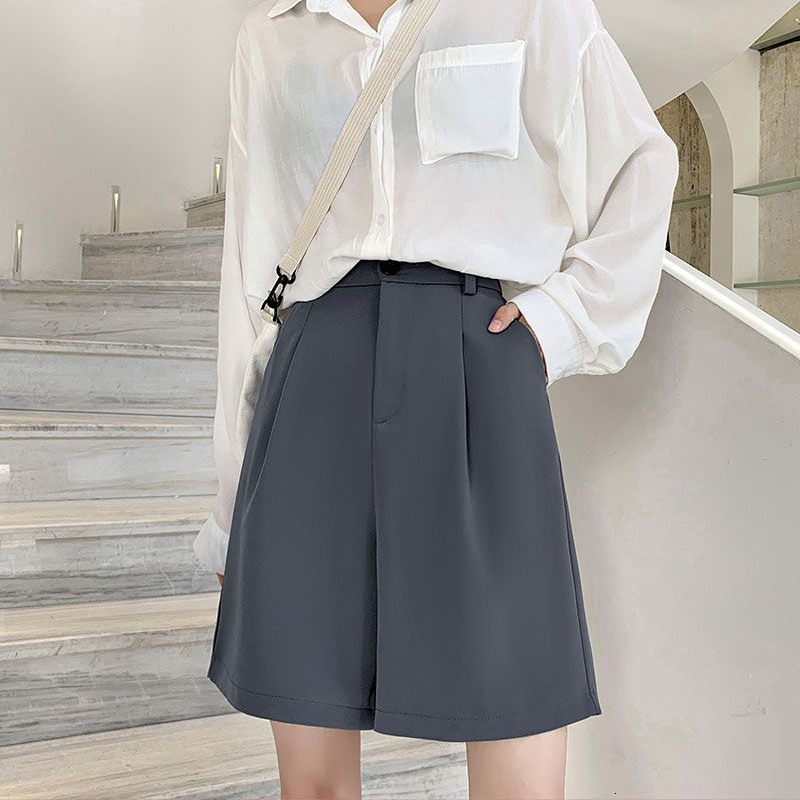 

Women's Shorts Lucyever Summer Casual Loose Wide Leg Knee-length Women Korean Fashion Pockets Office Short Pants 230202, Red