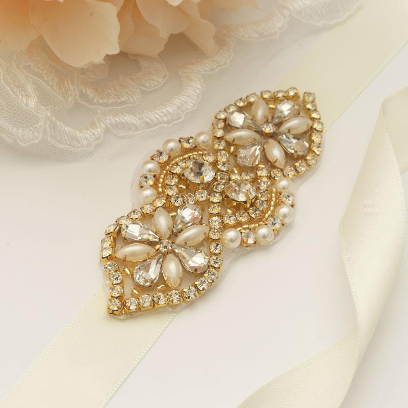 

Wedding Sashes MissRDress Feminine Rhinestones Belt Hand Beaded Bridal Sash Gold Crystal And For JK884