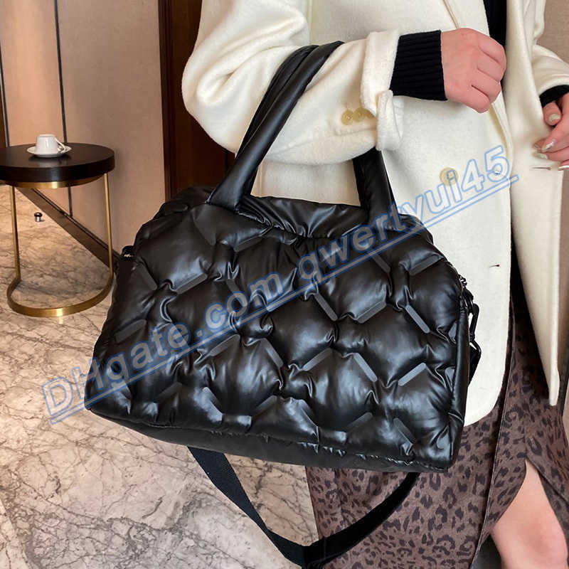 

qwertyui45 Evening Bags fashion quilted down cotton women handbags space padded shoulder bags casual nylon crossbody bag lady large capacity totes 020223H, Blue