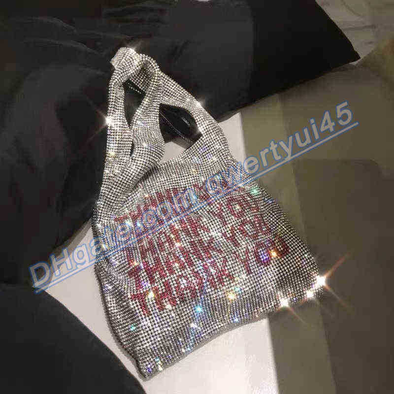 

qwertyui45 Shoulder Bags Thank You Sequins Bags Women Small Tote Bags Crystal Bling Fashion Lady Bucket Handbags Vest Girls Glitter Purses Brand 020223H, Red