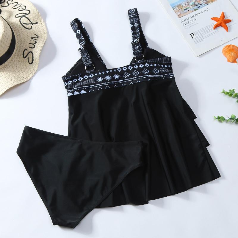 

Women' Swimwear Geometric Print Womens Swimsuit Push Up Bow Padded Bra Top And Shorts Bikini Set Bathing Suit Vintage Beachwear T2Women, Black