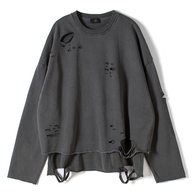 

Men's Hoodies Sweatshirts Vintage Aging Breaking Cutting Sweatshirt Streetwear Loose Pullover Hole Fashion Oversize Autumn Tops Cotton HH544 230202, Grey