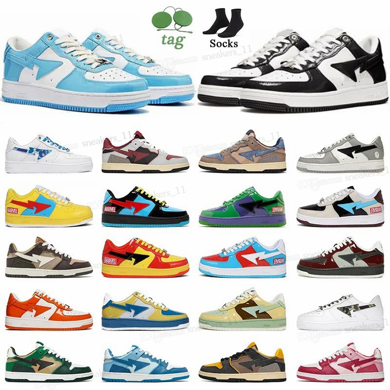 

2023 NEW Bapestas Baped Designer Casual Shoes Platform Sneakers Bapesta Sk8 Sta Patent Leather Green Black White Plate-forme for Men Women Trainers Jogging bapestar, 27