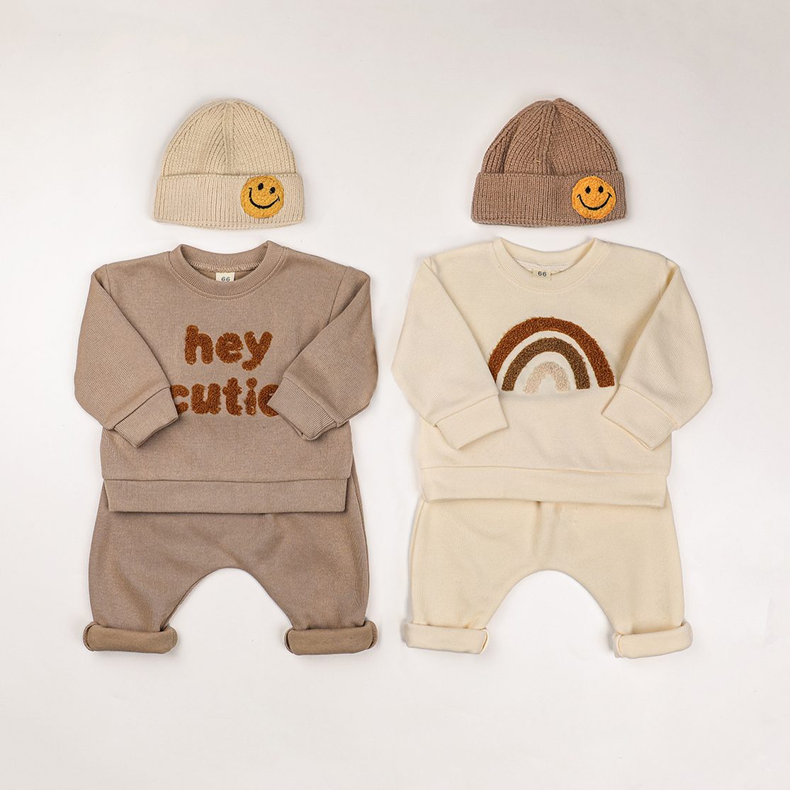 

Clothing Sets Europe Baby Cotton Kintting Kids Boys Girls Spring Clothes Loose Tracksuit Pullovers TopsPants 2PCS Outfits 230202, Khaki