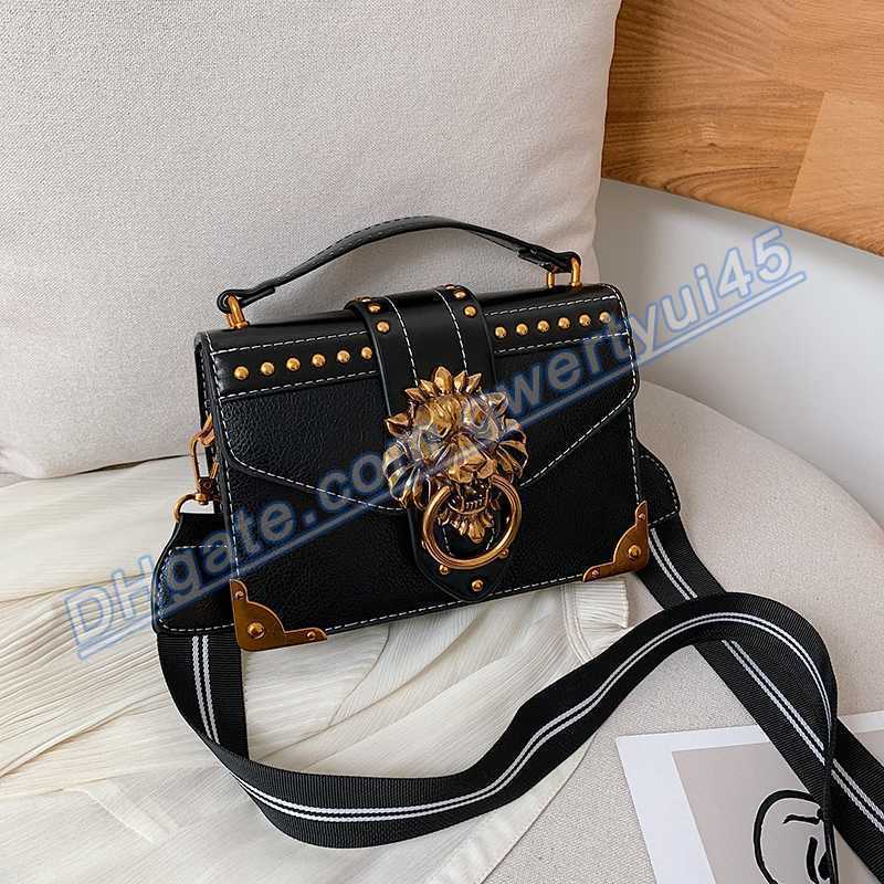 

qwertyui45 Shoulder Bags Female Fashion Handbags Popular Girls Crossbody Bags Totes Woman Metal Lion Head Brand Shoulder Purse Mini Square Messenger Bag 020223H, Red