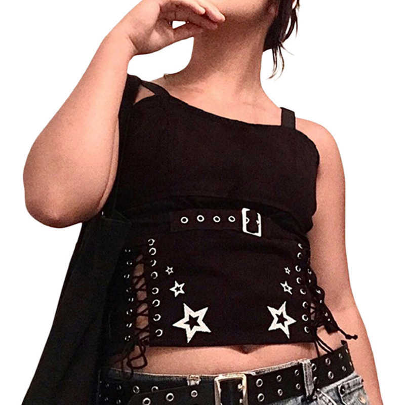 

Women' Tanks Camis Xingqing Gothic Crop Tops for Women Star Print Spaghetti Strap Sleeveless Camisole Punk Tank Dark Academia Clothes Streetwear Y2302, Black