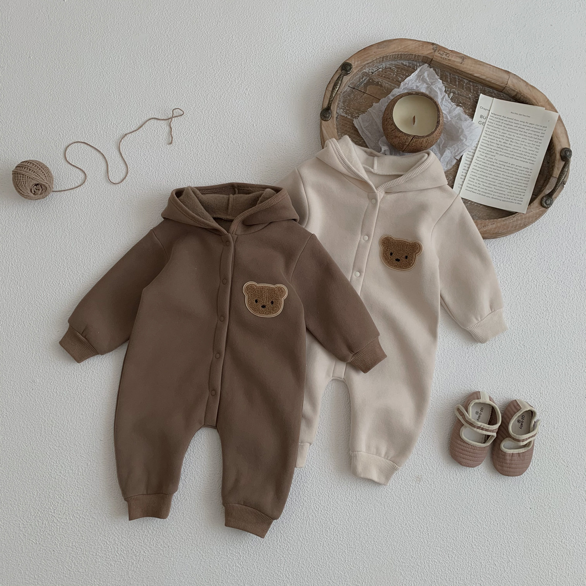 

Rompers Baby Clothing Autumn And Winter Fleece Boy Jumpsuit born Cute Bear Cartoon Keep Warm Coat Girl Clothes 230202, Beige jumpsuit 01