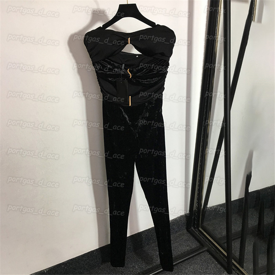 

Fashion Velour Women Bodysuit Black Rompers Black Backless Rompers, Black with label#20226690