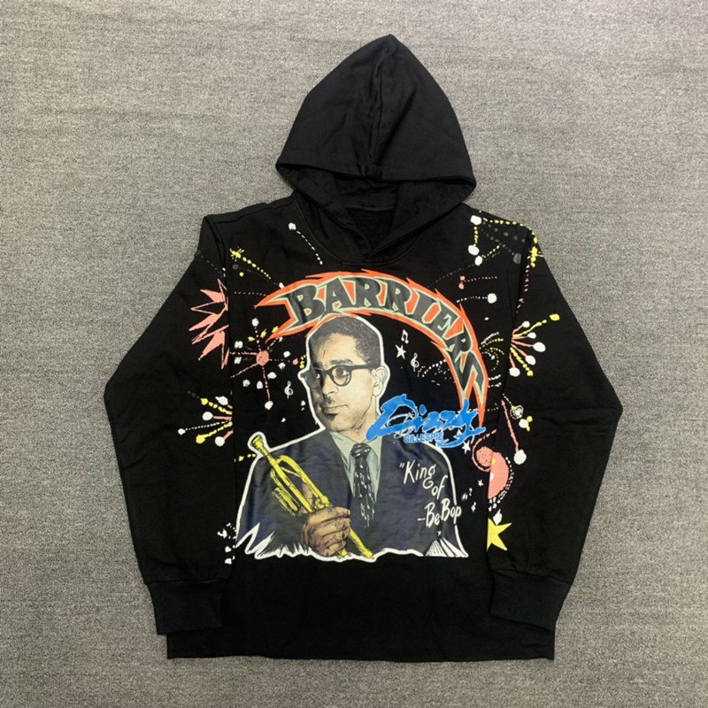 

live free barriers dizzy gillespie hoodie loose sweatshirts oversize hooded raw hem plus size sweatshirt women unisex big tall man 100% cotton warm pullovers, Black